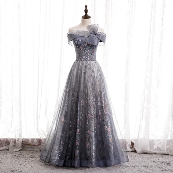 Chic Belle Bleu Marine Dansant Robe De Bal 2020 Princesse De L 039 Épaule Manches Courtes Perlage Faux Diamant Appliques Glitter Tulle Longue Volants Dos Nu Robe De Ceremonie