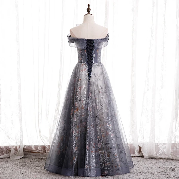 Chic / Belle Bleu Marine Dansant Robe De Bal 2020 Princesse De l'épaule Manches Courtes Perlage Faux Diamant Appliques Glitter Tulle Longue Volants Dos Nu Robe De Ceremonie