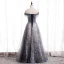Chic / Belle Bleu Marine Dansant Robe De Bal 2020 Princesse De l'épaule Manches Courtes Perlage Faux Diamant Appliques Glitter Tulle Longue Volants Dos Nu Robe De Ceremonie