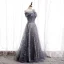Chic / Belle Bleu Marine Dansant Robe De Bal 2020 Princesse De l'épaule Manches Courtes Perlage Faux Diamant Appliques Glitter Tulle Longue Volants Dos Nu Robe De Ceremonie