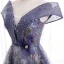 Fancy Purple Dancing Prom Dresses 2020 A-Line / Princess Off-The-Shoulder Short Sleeve Sash Beading Glitter Flower Tulle Floor-Length / Long Ruffle Backless Formal Dresses