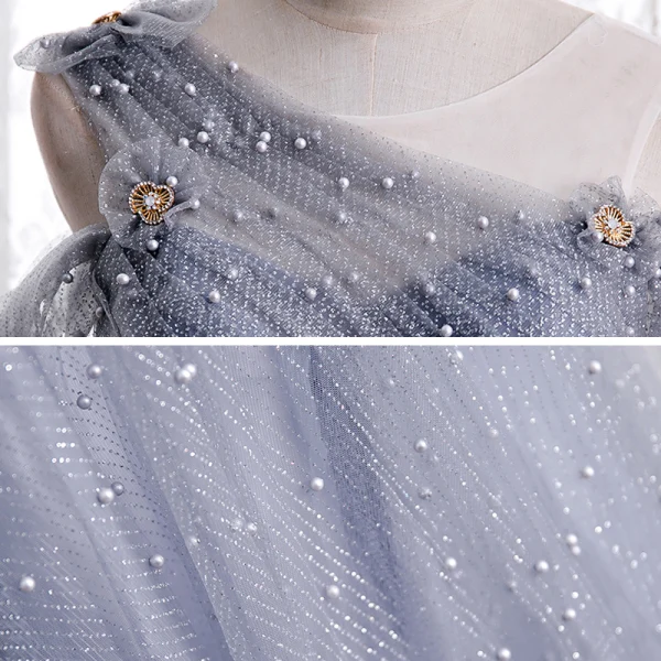 Best Grey Dancing Prom Dresses 2020 A-Line / Princess See-through Scoop Neck Short Sleeve Beading Pearl Glitter Tulle Floor-Length / Long Ruffle Backless Formal Dresses