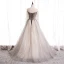 Charmant Champagne Dansant Robe De Bal 2020 Princesse Transparentes Encolure Dégagée Manches Longues Perlage Glitter Tulle Train De Balayage Volants Dos Nu Robe De Ceremonie