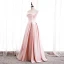 Fashion Blushing Pink Satin Prom Dresses 2020 A-Line / Princess Strapless Sleeveless Beading Pearl Floor-Length / Long Ruffle Backless Formal Dresses