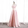 Mode Rougissant Rose Satin Robe De Bal 2020 Princesse Bustier Sans Manches Perlage Perle Longue Volants Dos Nu Robe De Ceremonie