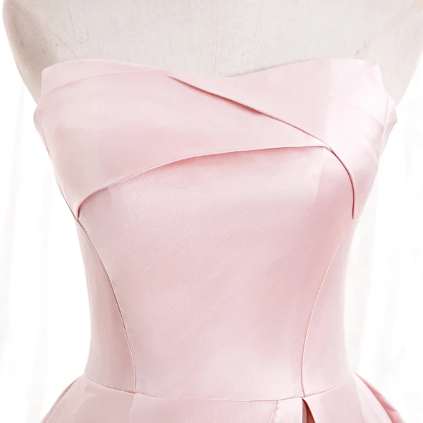 Fashion Blushing Pink Satin Prom Dresses 2020 A-Line / Princess Strapless Sleeveless Beading Pearl Floor-Length / Long Ruffle Backless Formal Dresses