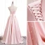 Fashion Blushing Pink Satin Prom Dresses 2020 A-Line / Princess Strapless Sleeveless Beading Pearl Floor-Length / Long Ruffle Backless Formal Dresses