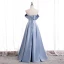 Modest / Simple Sky Blue Satin Dancing Prom Dresses 2020 A-Line / Princess Strapless Sleeveless Beading Pearl Floor-Length / Long Ruffle Backless Formal Dresses