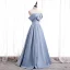 Modest / Simple Sky Blue Satin Dancing Prom Dresses 2020 A-Line / Princess Strapless Sleeveless Beading Pearl Floor-Length / Long Ruffle Backless Formal Dresses