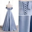 Modest / Simple Sky Blue Satin Dancing Prom Dresses 2020 A-Line / Princess Strapless Sleeveless Beading Pearl Floor-Length / Long Ruffle Backless Formal Dresses