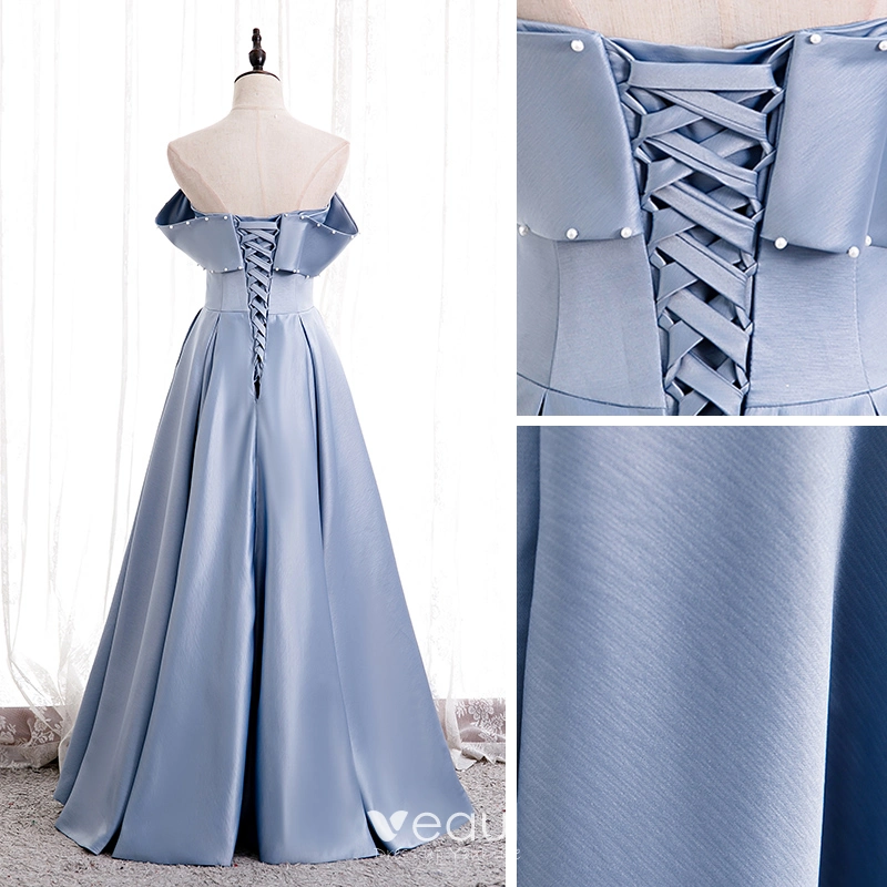 Strapless Long A-line Light Blue Satin Prom Dresses, Long Prom Dresses, 2020 Prom Dresses Strapless Long A-line Light Blue Satin Prom Dresses, Long Prom Dresses, 2020 Prom Dresses