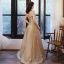 Chic / Beautiful Gold Prom Dresses 2020 A-Line / Princess Off-The-Shoulder Short Sleeve Glitter Polyester Floor-Length / Long Ruffle Backless Formal Dresses