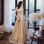 Chic / Beautiful Gold Prom Dresses 2020 A-Line / Princess Off-The-Shoulder Short Sleeve Glitter Polyester Floor-Length / Long Ruffle Backless Formal Dresses