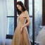 Chic / Beautiful Gold Prom Dresses 2020 A-Line / Princess Off-The-Shoulder Short Sleeve Glitter Polyester Floor-Length / Long Ruffle Backless Formal Dresses