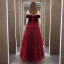 Fashion Burgundy Velour Winter Dancing Prom Dresses 2020 A-Line / Princess Off-The-Shoulder Short Sleeve Glitter Tulle Floor-Length / Long Cascading Ruffles Backless Formal Dresses
