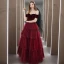 Fashion Burgundy Velour Winter Dancing Prom Dresses 2020 A-Line / Princess Off-The-Shoulder Short Sleeve Glitter Tulle Floor-Length / Long Cascading Ruffles Backless Formal Dresses