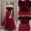 Fashion Burgundy Velour Winter Dancing Prom Dresses 2020 A-Line / Princess Off-The-Shoulder Short Sleeve Glitter Tulle Floor-Length / Long Cascading Ruffles Backless Formal Dresses