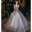 Chic / Beautiful Grey Dancing Prom Dresses 2020 A-Line / Princess V-Neck Sleeveless Sash Beading Glitter Tulle Floor-Length / Long Ruffle Backless Formal Dresses