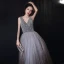 Chic / Beautiful Grey Dancing Prom Dresses 2020 A-Line / Princess V-Neck Sleeveless Sash Beading Glitter Tulle Floor-Length / Long Ruffle Backless Formal Dresses
