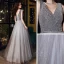 Chic / Beautiful Grey Dancing Prom Dresses 2020 A-Line / Princess V-Neck Sleeveless Sash Beading Glitter Tulle Floor-Length / Long Ruffle Backless Formal Dresses