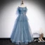 Elegant Havblåt Dancing Gallakjoler 2020 Prinsesse Spaghetti Straps Ærmeløs Beading Glitter Tulle Lange Flæse Halterneck Kjoler