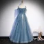 Elegant Havblåt Dancing Gallakjoler 2020 Prinsesse Spaghetti Straps Ærmeløs Beading Glitter Tulle Lange Flæse Halterneck Kjoler