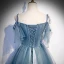 Elegant Havblåt Dancing Gallakjoler 2020 Prinsesse Spaghetti Straps Ærmeløs Beading Glitter Tulle Lange Flæse Halterneck Kjoler