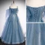 Elegant Havblåt Dancing Gallakjoler 2020 Prinsesse Spaghetti Straps Ærmeløs Beading Glitter Tulle Lange Flæse Halterneck Kjoler