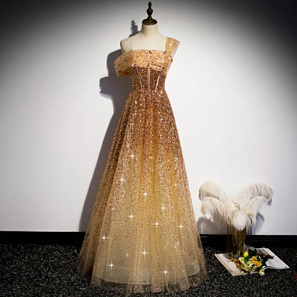 black dress gold zipper front A-line Elegant Sparkly Sequin Two Pieces Green Gold Popular Fashion Lo –  bridalsew main image 1