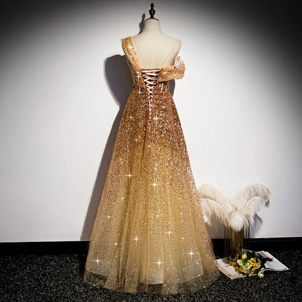 gold backless prom dress Mermaid Gold Beaded Illusion V Neck Backless Long Prom Dress PSK116 US16 / Custom Color main image 0