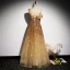 Mode Gold Tanzen Ballkleider 2020 A Linie One-Shoulder Kurze Ärmel Pailletten Perlenstickerei Lange Rüschen Rückenfreies Festliche Kleider