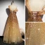 Mode Gold Tanzen Ballkleider 2020 A Linie One-Shoulder Kurze Ärmel Pailletten Perlenstickerei Lange Rüschen Rückenfreies Festliche Kleider
