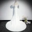 Vintage / Originale Blanche Robe De Soirée 2020 Trompette / Sirène Encolure Carrée Gonflée Manches Courtes Ceinture Appliques En Dentelle Tribunal Train Volants Dos Nu Robe De Ceremonie