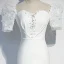 Vintage / Originale Blanche Robe De Soirée 2020 Trompette / Sirène Encolure Carrée Gonflée Manches Courtes Ceinture Appliques En Dentelle Tribunal Train Volants Dos Nu Robe De Ceremonie