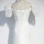 Vintage / Originale Blanche Robe De Soirée 2020 Trompette / Sirène Encolure Carrée Gonflée Manches Courtes Ceinture Appliques En Dentelle Tribunal Train Volants Dos Nu Robe De Ceremonie