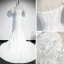 Vintage / Originale Blanche Robe De Soirée 2020 Trompette / Sirène Encolure Carrée Gonflée Manches Courtes Ceinture Appliques En Dentelle Tribunal Train Volants Dos Nu Robe De Ceremonie