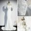 Vintage / Originale Blanche Robe De Soirée 2020 Trompette / Sirène Encolure Carrée Gonflée Manches Courtes Ceinture Appliques En Dentelle Tribunal Train Volants Dos Nu Robe De Ceremonie