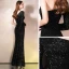 Scintillantes Noire Paillettes Robe De Soirée 2020 Trompette / Sirène Une épaule Manches Longues Fendue devant Longue Dos Nu Robe De Ceremonie