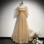 Style Victorien Champagne Dansant Robe De Bal 2020 Princesse Encolure Carrée Gonflée 3/4 Manches Glitter Étoile Tulle Longue Volants Dos Nu Robe De Ceremonie