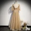 Style Victorien Champagne Dansant Robe De Bal 2020 Princesse Encolure Carrée Gonflée 3/4 Manches Glitter Étoile Tulle Longue Volants Dos Nu Robe De Ceremonie