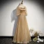 Style Victorien Champagne Dansant Robe De Bal 2020 Princesse Encolure Carrée Gonflée 3/4 Manches Glitter Étoile Tulle Longue Volants Dos Nu Robe De Ceremonie