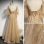 Style Victorien Champagne Dansant Robe De Bal 2020 Princesse Encolure Carrée Gonflée 3/4 Manches Glitter Étoile Tulle Longue Volants Dos Nu Robe De Ceremonie