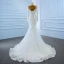 Luxe Blanche Transparentes La Mariée Robe De Mariée 2020 Trompette / Sirène Col Haut Manches Longues Dos Nu Fait main Perlage Perle Train De Balayage Volants