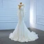 Luxe Blanche Transparentes La Mariée Robe De Mariée 2020 Trompette / Sirène Col Haut Manches Longues Dos Nu Fait main Perlage Perle Train De Balayage Volants