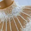 Luxe Blanche Transparentes La Mariée Robe De Mariée 2020 Trompette / Sirène Col Haut Manches Longues Dos Nu Fait main Perlage Perle Train De Balayage Volants