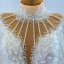 Luxe Blanche Transparentes La Mariée Robe De Mariée 2020 Trompette / Sirène Col Haut Manches Longues Dos Nu Fait main Perlage Perle Train De Balayage Volants