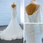 Luxe Blanche Transparentes La Mariée Robe De Mariée 2020 Trompette / Sirène Col Haut Manches Longues Dos Nu Fait main Perlage Perle Train De Balayage Volants