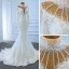 Luxe Blanche Transparentes La Mariée Robe De Mariée 2020 Trompette / Sirène Col Haut Manches Longues Dos Nu Fait main Perlage Perle Train De Balayage Volants