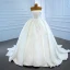 Luxe Blanche Satin La Mariée Robe De Mariée 2020 Robe Boule Bustier Sans Manches Dos Nu Fait main Perlage Perle Chapel Train Volants