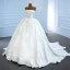 Luxe Blanche Satin La Mariée Robe De Mariée 2020 Robe Boule Bustier Sans Manches Dos Nu Fait main Perlage Perle Chapel Train Volants